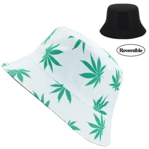 Marijuana Cannabis Weed Reversible Bucket Hat - Foldable Fisherman Style - One Size - Acrylic