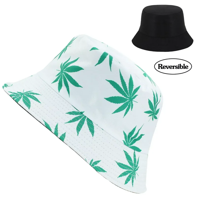 Marijuana Cannabis Weed Reversible Bucket Hat - Foldable Fisherman Style - One Size - Acrylic