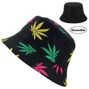 Marijuana Cannabis Weed Reversible Bucket Hat - Foldable Fisherman Style - One Size - Acrylic