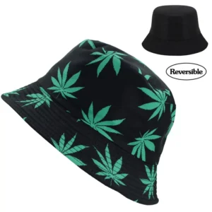 Marijuana Cannabis Weed Reversible Bucket Hat - Foldable Fisherman Style - One Size - Acrylic