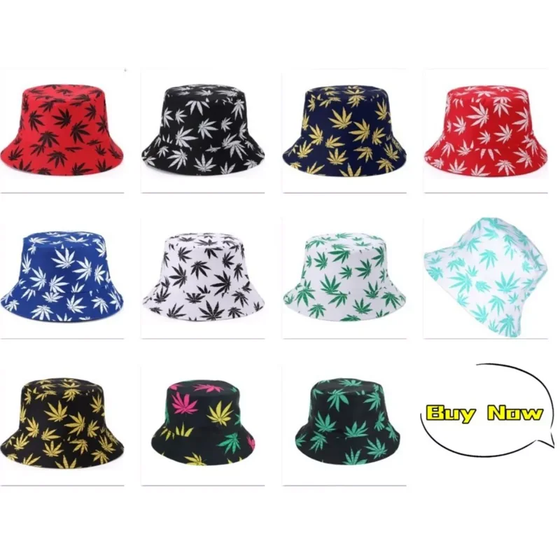 Marijuana Cannabis Weed Reversible Bucket Hat - Foldable Fisherman Style - One Size - Acrylic