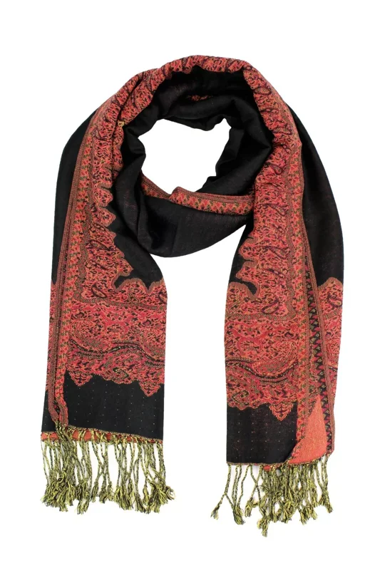 Paisley Pashmina Scarf Shawl Wrap Reversible Border Elegant Colors 22x72 Acrylic