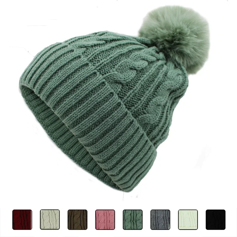 Pom Pom Beanie Women Winter Hat Knit Multicolor Acrylic One Size