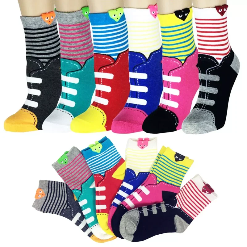 Sneakers Print Crew Socks 6-Pack - Novelty Crew Socks for Kids & Teens - Multicolor Cotton Blend