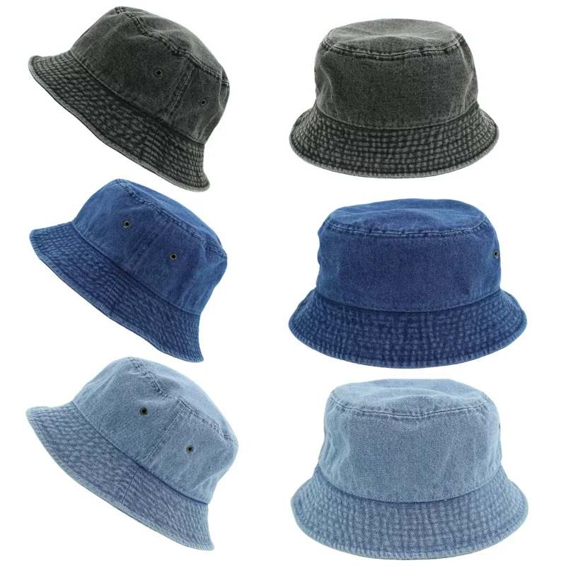 Unisex Denim Bucket Hat Solid Colors Cotton S/M L/XL