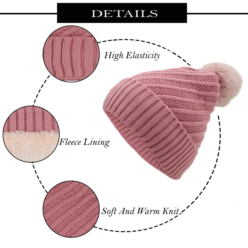 Women's Winter Beanie Hat - Knit Pom Pom Beanie, One Size, Multicolor, Acrylic