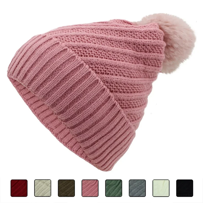 Women's Winter Beanie Hat - Knit Pom Pom Beanie, One Size, Multicolor, Acrylic